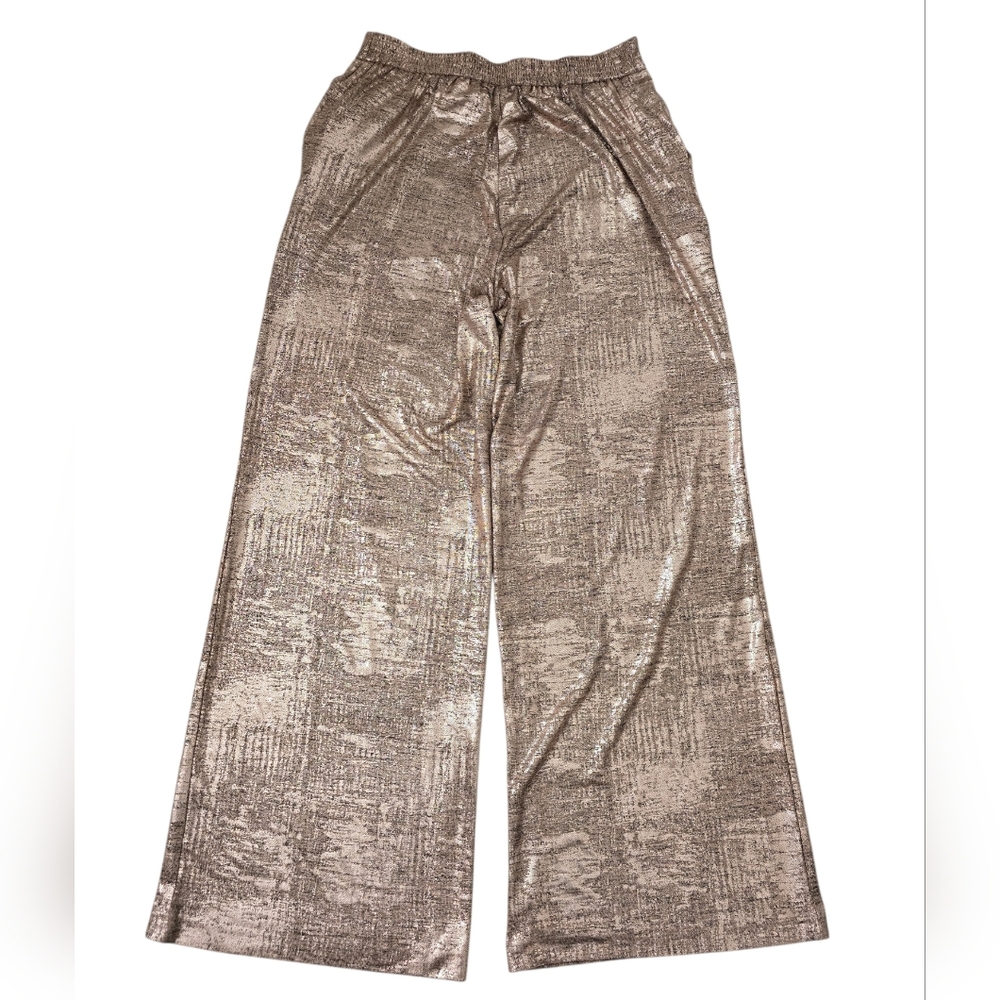 New York & Company Metallic Rose Gold Wide-Leg Jumpsuit Pants - Picture 6 of 9